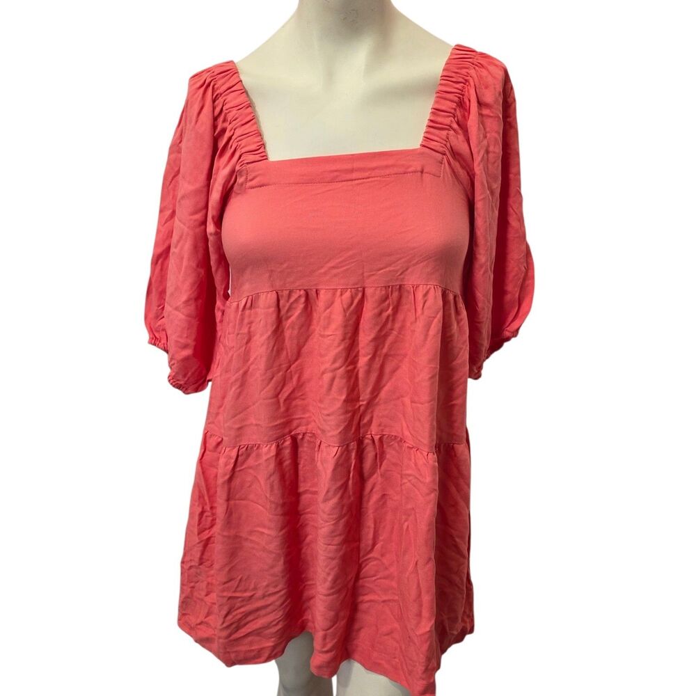 Hunter & Brown Coral Babydoll Dress Small Puff Sleeve Square Neck‎ Mini Boho